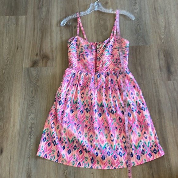 Roxy Neon Pink & multi colored patterned dress w front zip & spaghetti straps - Picture 9 of 12